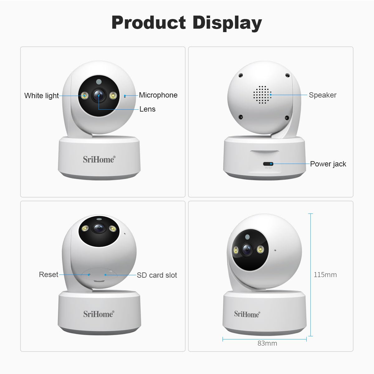 OBA SH064 Telecamera Sorveglianza WiFi 8MP 4K: Audio 2 Vie, Rilevamento Umano/Pianto, Zoom ditital 3x, PTZ 360 gradi Visione Notte, Dual Band, Hotspot AP, H.265