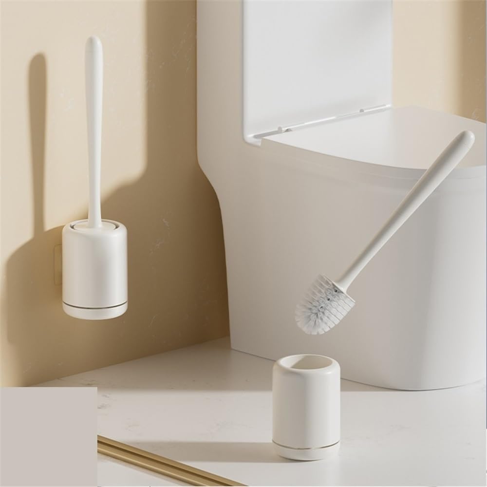 Mango Largo Cepillo de Inodoro for el hogar, Cepillo Suave for baño, Limpieza inodoros con Base para el Inodoro(Blanco)