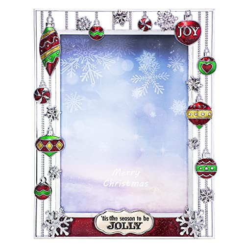 Mulumu Snowflake Picture Frame 5x7 Metal Christmas Photo Frame High Definition Glass Display Pictures for Tabletop Home Decorative Holiday Gift (JOLLY)