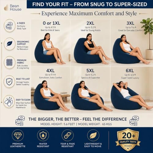 Image of Bean Bag Chair Cover | Size: 4XL | Color: Black | Without Beans | Premium Leatherette Cover (CMF 1341)