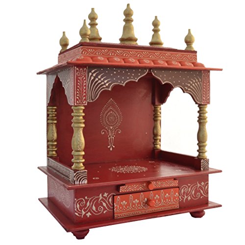 Templo de casa Pooja Mandap Devyom en madera noble tallada con iluminación artesanal