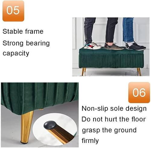 Miniatura 5 de Banco de almacenamiento tapizado de terciopelo para dormitorio sala de estar entrada banco otomano con cojín tapizado de cuero capitoné acabado de