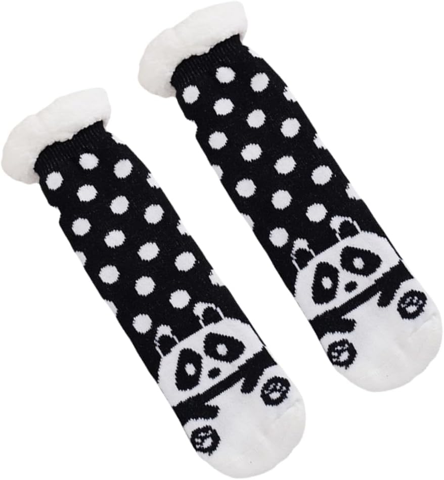 3 Pairs Fleece Non-slip Socks Plush Warm Socks Stockings for Girls Winter Stocking Black Stockings Panda Fluffy Socks Floor Stocking Coral Fleece Winter Socks To Sleep/3302
