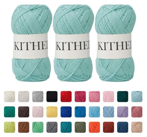 KITHED Cotton Yarn，10.5oz，526yard，3 Pack ，Soft Yarn for Crocheting and Knitting (13 Aqua)