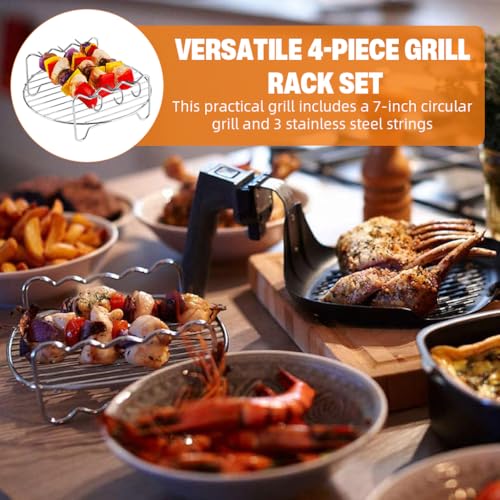 Image of Supvox Grill Stand, Air Fryer Stand, 6.88 in Round Grill Rack with 3Pcs Skewers