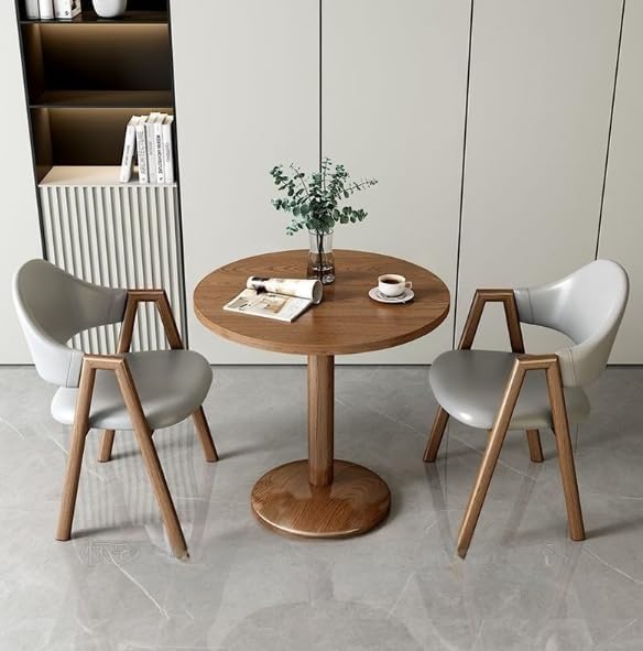 3ピース 円形ダイニングテーブル 布張り椅子セット 2人用 ウォールナット 木目調脚 キッチン 応接室用 ダークグレー (ウォールナ