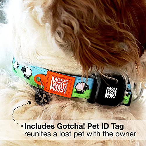 Max & Molly Gotcha! Hundehalsband Halsband Hund mit Smart ID, gepolstertes Neopren Halsband mit Design für kleine Hunde, wasserdicht, bequem, verstellbar, Black Sheep, S