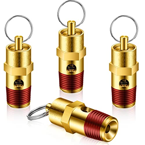 4 Pieces 1/4 Male NPT Safety Valve Pressure Relief Air Compressor Check Valve (200 psi Set Pressure)