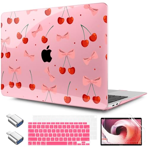 TWOLSKOO for MacBook Air 13.3 inch Case 2021 2020 2019 2018 Release M1 A2337 A2179 A1932 with Touch ID, Plastic Hard Shell Case & Keyboard Cover & Type C Adapter, Cute Cherry by TWOLSKOO - Used condition - US$19.19