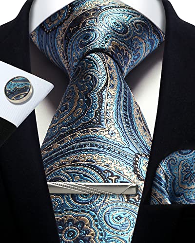 Image of Paisley Floral Mens Tie Formal Necktie Pocket Squares Ties Clips Cufflinks Classic for Men Set