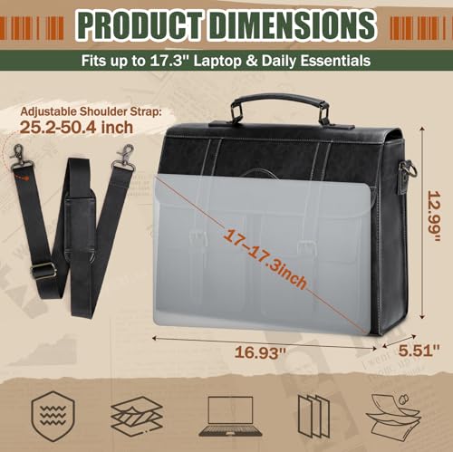 Image of RAINSMORE Mens Messenger Bag 17 /18 Inch Vintage Leather Laptop Briefcase Large Satchel Computer Shoulder Bag