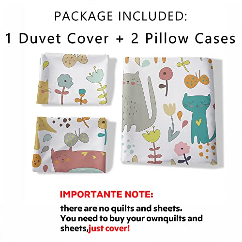 Cvhouse Kawaii Cat Duvet Cover Twin Size,Cute Cat Bedding Set For Girls Kids,Kawaii Cat Comforter Cover,1 Duvet Cover 2 Pillowcases 3 Piece #TOP5