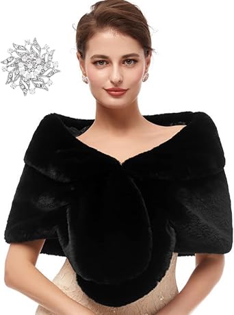 Womens Wedding Faux Fur Shawl Bride Fur Wraps Evening Dresses Faux Stole for Bridal
