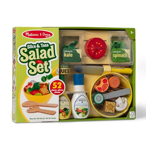 Melissa & Doug Slice and Toss Salad 52-Piece Toy Food Set & Montessori-Inspired Play Kitchen Accessories, Preschool Learning Toys for Girls & Boys 3+ - image 3