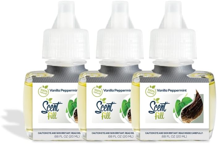 100% Natural Vanilla Peppermint Plug in Air Freshener, Scented Oil Refills, 3 Refills