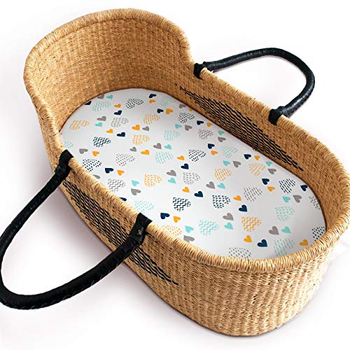 Cosmoplus Bassinet Sheet Set 2 Pack Stretch Fitted Craddle Fitted Sheets For Bassinet Pads/Mattress, For Boys Girls,Unisex,Ultra Soft,Heart Pattern #TOP2