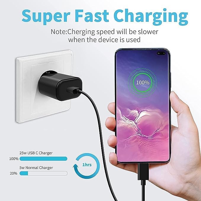 Image of Etguuds Charger Compatible with 5G Power Adapter with C to C Cable for Fast Charging Compatible with Samsung M55s /A06 /M35 5G / M34 /M14 /M15 /S24 /S24 Ultra / S23FE / S23 / A35 /S21FE /M34 /M13 /F34 /F54 Black