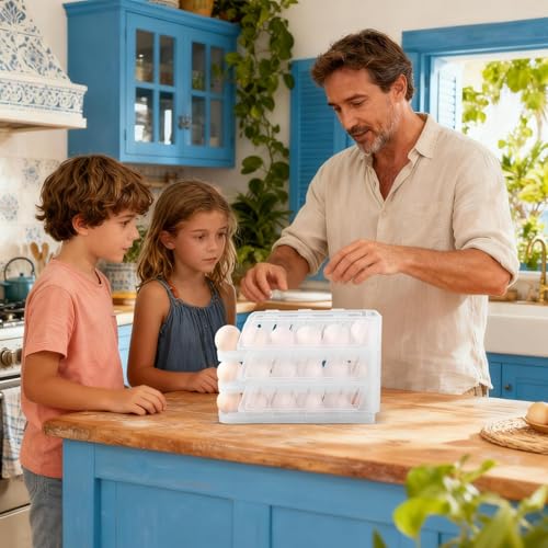 Soporte para huevos anticaídas con dispensador automático plegable de 3 niveles 3