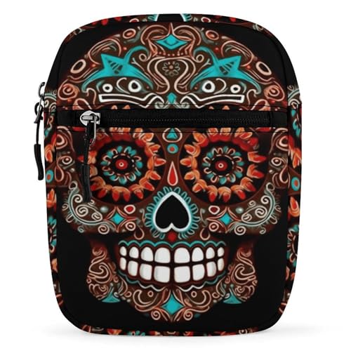 Personalized Small Crossbody Bag Water Resistant Messenger Bags Mini Sugar Skulls Printing SlingBag For Men Women