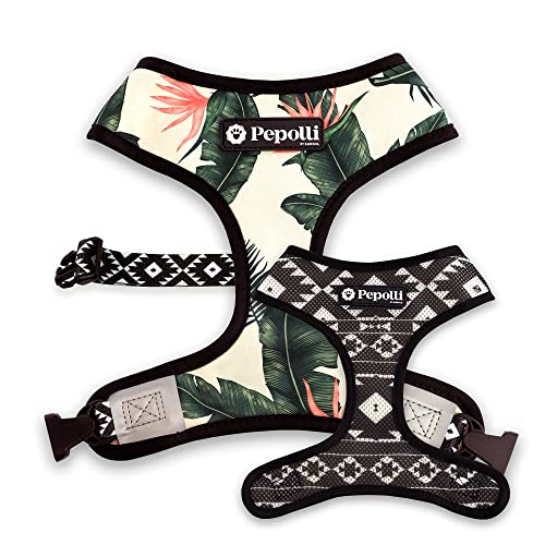 Pepolli Hundegeschirr verstellbar | Geschirr für Franz. Bulldogge, Frenchie, Frenchbulldog, Mops (L (Hals 41–44 cm, Brust 60 – 84 cm), Hawaii)