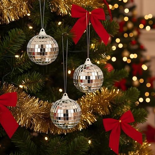 Image of Crackles Mirror Ball 8CM (Set of 3) | Silver Disco Hanging Balls | Reflective Christmas Tree Ornaments | Party, Home & Event Decoration Props