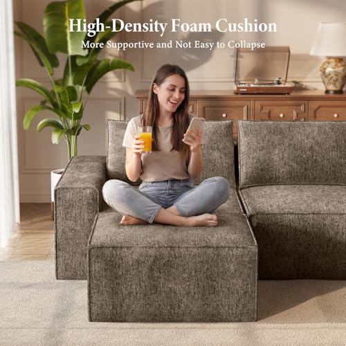 Image of Vesgantti 114 inch Boneless Modular Sectional Sofa, Modern U Shaped 5 Seater Couch with 2 Ottoman & Deep Seat, Convertible Chenille Cloud Couches for Living Room, No Assembly Required, Dark Brown