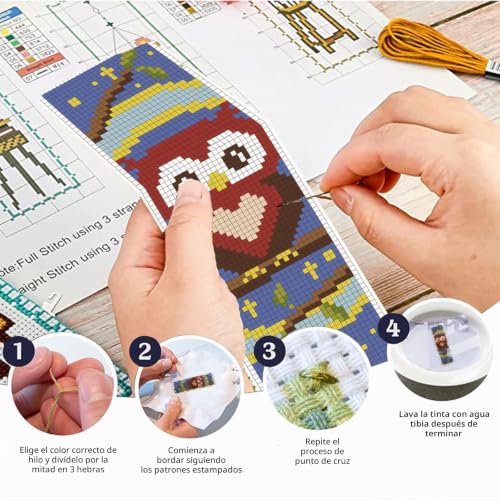 Miniatura 4 de Freebloss Juego De 6 Kits De Punto De Cruz Con Instrucciones - Kit De Aguja Perforadora Con Patrón De Búho Para Principiantes - Kit Para Hacer Marcapáginas Como Regalo