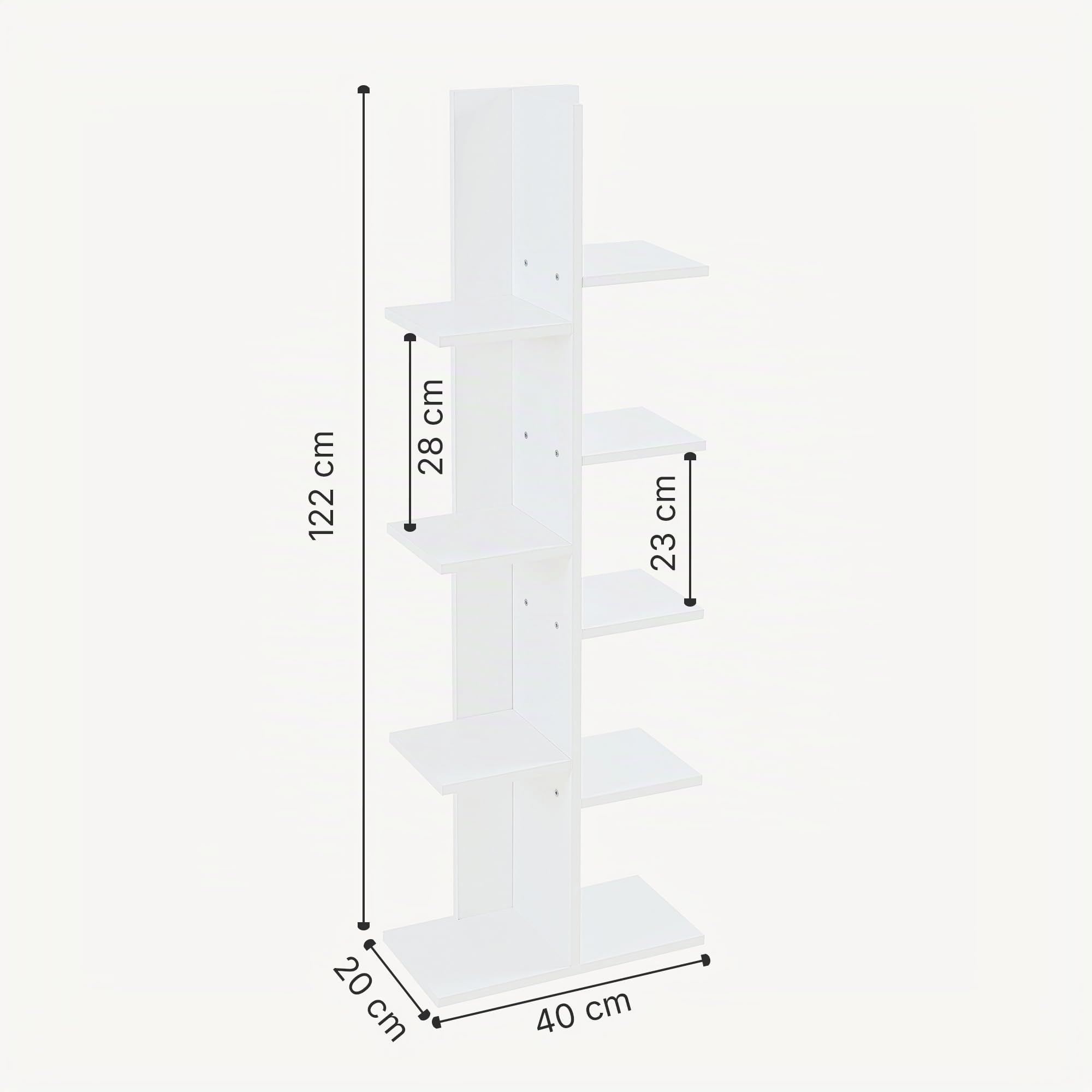 [en.casa] Librería de 9 Niveles Biblioteca Estantería Idependiente con 9 Estantes para Oficina Salón Aglomerado 122 x 40 x 20 cm Blanco
