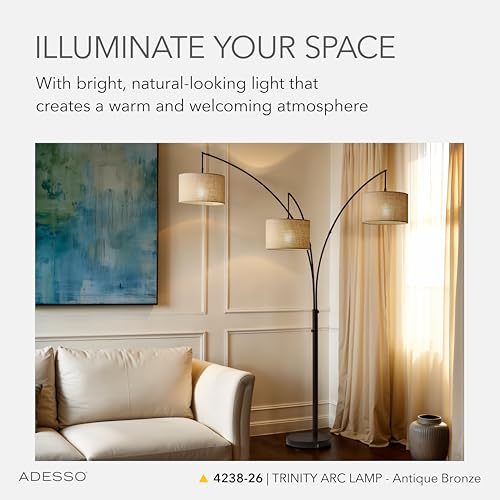 Image of Adesso 3-Light Floor Lamp, Antique Bronze, Movable Shades, 76 inch