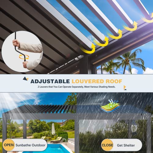 Mellcom 12×20 Ft Aluminum Louvered Pergola With 6-Panel Pull-Down Privacy Screen, Hardtop Rainproof Pergola With Adjustable Roof For Patio, Lawn & Garden #TOP3