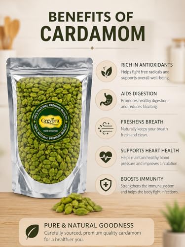 Image of Grevora Premium Kerala Idukki Green Cardamom (Elaichi) 250g | Large 8+ mm Bold Pods | Handpicked, Naturally Aromatic & Premium Quality Spice | Fresh Whole Elaichi for Tea, Sweets, Desserts
