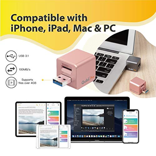 Qubii Pro Photo Storage Device for iPhone & iPad, Auto Backup Photos & Videos, Photo Stick for iPhone, Digital Photos Organizer【microSD Card Not Included】- Rose Gold - Thumbnail 5