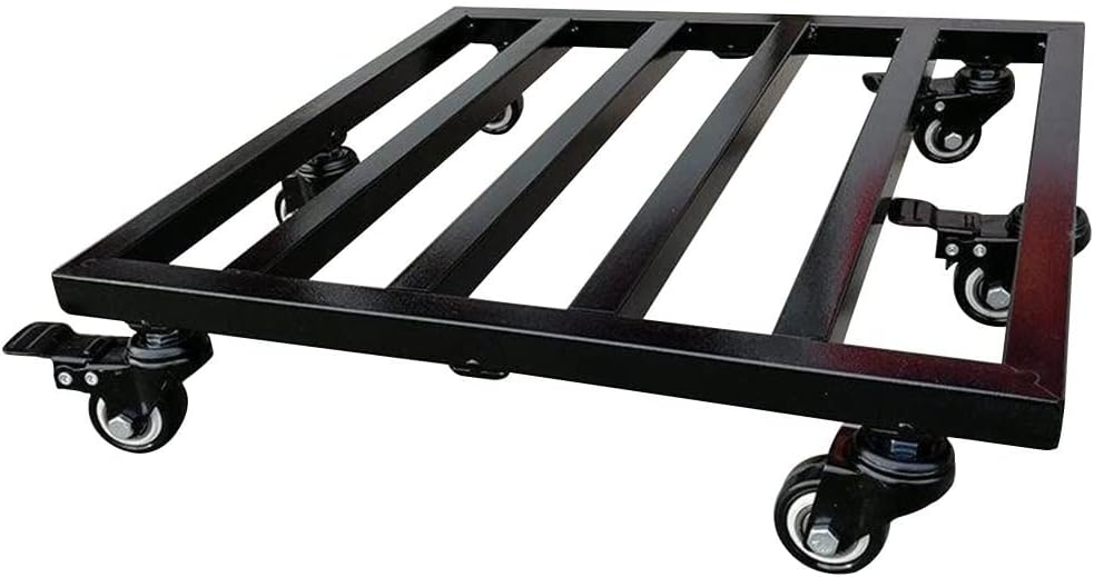 Square Iron Plant Caddy on Wheels - Heavy Duty Metal Plant Stand for Outdoor Flower Pots - Indoor Dolly Holder Rolling Tray Coaster