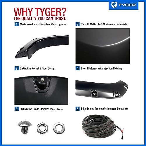 Tyger Auto Fender Flare Compatible with 2007-2013 Chevy Silverado 1500 2500 3500HD (NOT FIT 2007 Classic) 5.8' Bed, Smooth Textured Black Paintable Bolt-Riveted Style 4pc | TG-FF8C4108 by Tyger Auto - Image 5