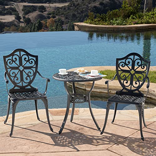 Image of NUU GARDEN 3 Piece Outdoor Bistro Set All Weather Cast Aluminum Patio Set Bistro Table Set Rustproof Patio Table and Chairs with Umbrella Hole for Backyard, Balcony, Front Porch, Black
