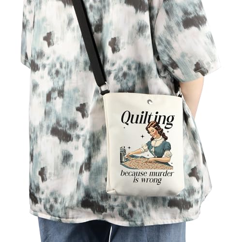 WCGXKO Sewing Gifts For Sewing Lovers Quilter Gift Quilting because murder is wrong Quilting Crossbody Bag3