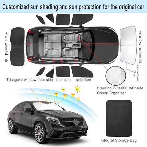 Image of 10PCS Windshield Sun Shade Custom Fit For 2012-2019 Mercedes-Benz GLE-Class(Not Fit for GLE Coupe) Accessories Foldable Sunshade Side Rear Window Shade Cover Full Set Privacy Protection Keeps Car Cool