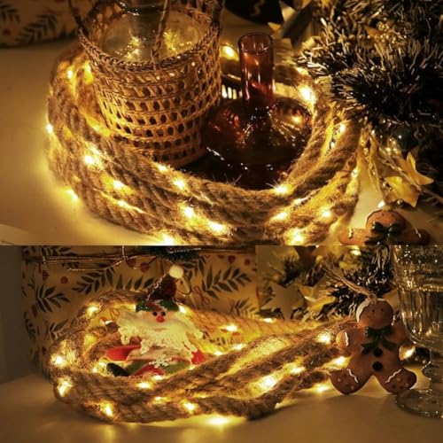 ZeiLaBang Kakadi Solar Lichterkette Seil,5M Solar Hanfseil Lichterkette mit 100 LEDs,Wasserdicht Fee lichterkette Aussen,solar Rope Lights für Garten Balkon Terrasse Weihnachten Party