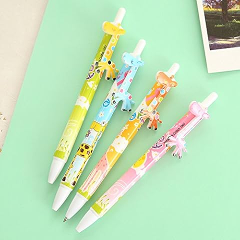 AWEIDS 4 Pcs Student Cartoon Pen Ball-Point Pens (4pcs Giraffe Style) Cover