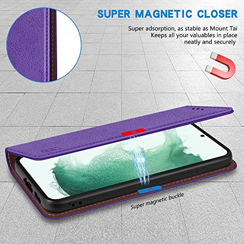 Image of ZZXX for Samsung Galaxy S22 Plus Wallet Case with [RFID Blocking] Card Slot Stand Strong Magnetic Leather Flip Fold Protective Phone Case for Samsung Galaxy S22 Plus Case Wallet(Purple-6.6 inch)