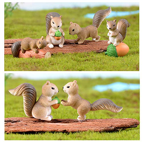 4 Pcs Squirrel Animal Figurine Ornament Home Ornament Decor, Garden Cake Top Decoration #TOP3