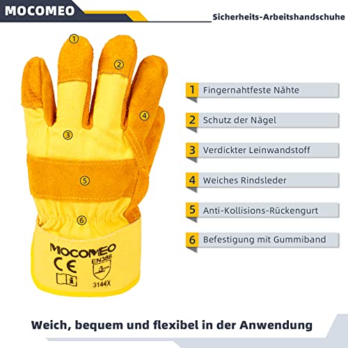 Mocomeo 5 Paar Arbeitsschutzhandschuhe Aus Leder Professioneller SchutzhanDschuh für Instandhaltung, Feinarbeiten, Automobilindustrie, Werkstatt, Garten, Bauarbeiten - Image 3