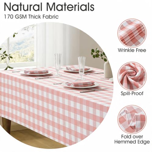 Veblandy Checkered Tablecloth Rectangle Waterproof Gingham Table Cloth Washable Buffalo Plaid Table Cover Wrinkle Free for Kitchen, Dining and Outdoor Picnic, 60 x 120 Inch, Pink and White by Veblandy - Used condition - Image 3