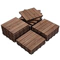 Yaheetech 27PCS Indoor Interlocking Wood Flooring Deck Decking Tiles Patio Pavers Tiles Solid Wood and Plastic Corner Edging Trim Tiles Outdoor 12 x 12”