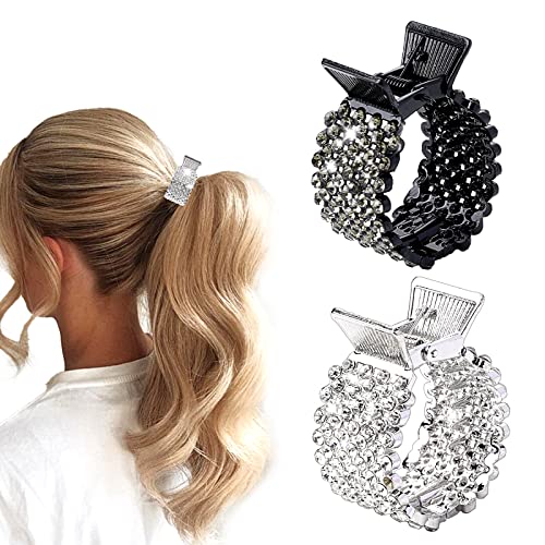2 Pcs High Ponytail Hair Clips Metal Rhinestone Hair Claw Clip For Thick Hair, Nonslip Ponytail Buckle Hair Clip For Women Girls Fashionable Hair Accessories #TOP18