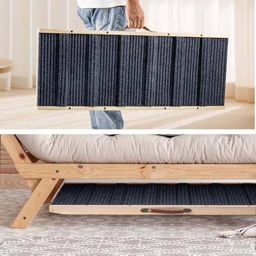 Queiting Hunderampe Treppen & Stufen für Hunde Haustierrampe Klappbare und höhenverstellbare Hundetreppe aus hochwertigem HolzRutschfeste Belastbarkeit bis 100kg Verstellbereich von 30cm bis 60cm
