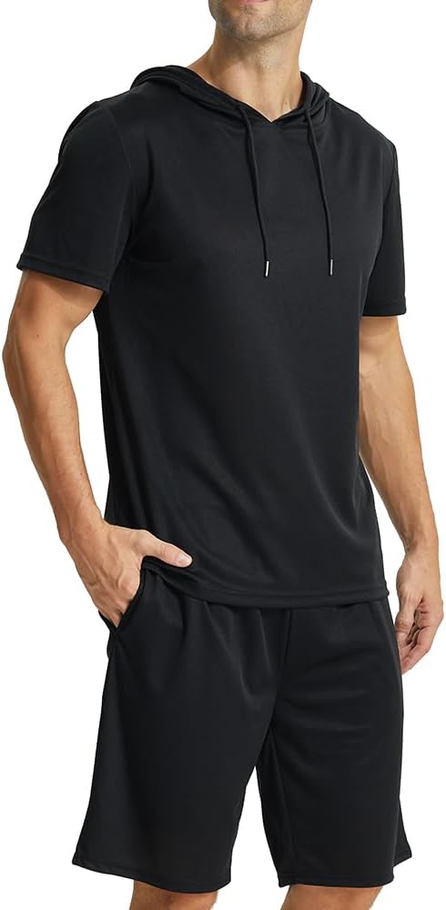 LANBAOSI 2 Piece Outfit Sets Athletic Tracksuit Set Summer Casual Short Sportswear Sleeveless Hoodies for Men Workout