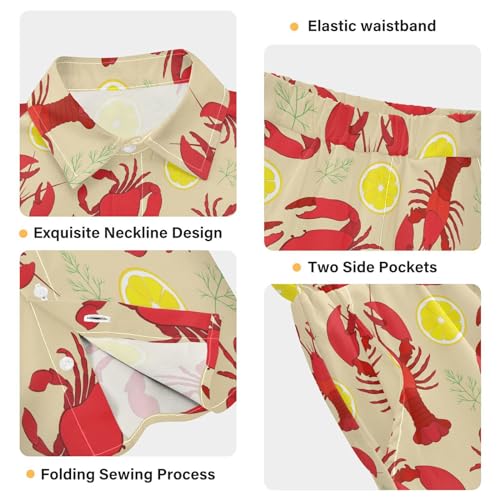 Image of visesunny Funny Boy's 2 Pieces Shirt and Short Set Casual Shirts Short Sleeve Beach Shorts Summer Outfits for 3-10 Years Kids