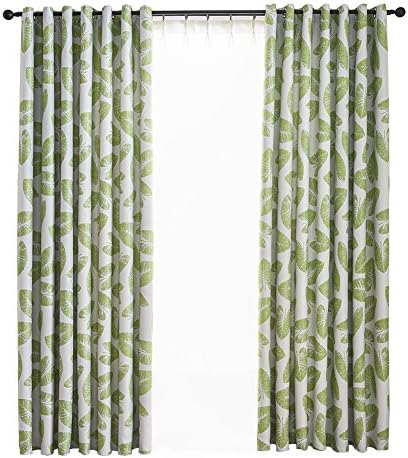 Palm Leaves Blackout Curtains/Drapes,Curtains Room Darkening Thermal Chilliness Insulating Grommet Top Window Drapes,Living Room Bedroom Decor,52x84Inch,1Panels (Grey and Green)