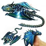 LehuoMaker 3D Printed Dragon with Wings, Fidget Dragon Toys, 3D Printed Animals, Flexible Articulated Winged Crystal Dragon Model,Home Office Decor Desktop Pet(Gradation Blue Green)